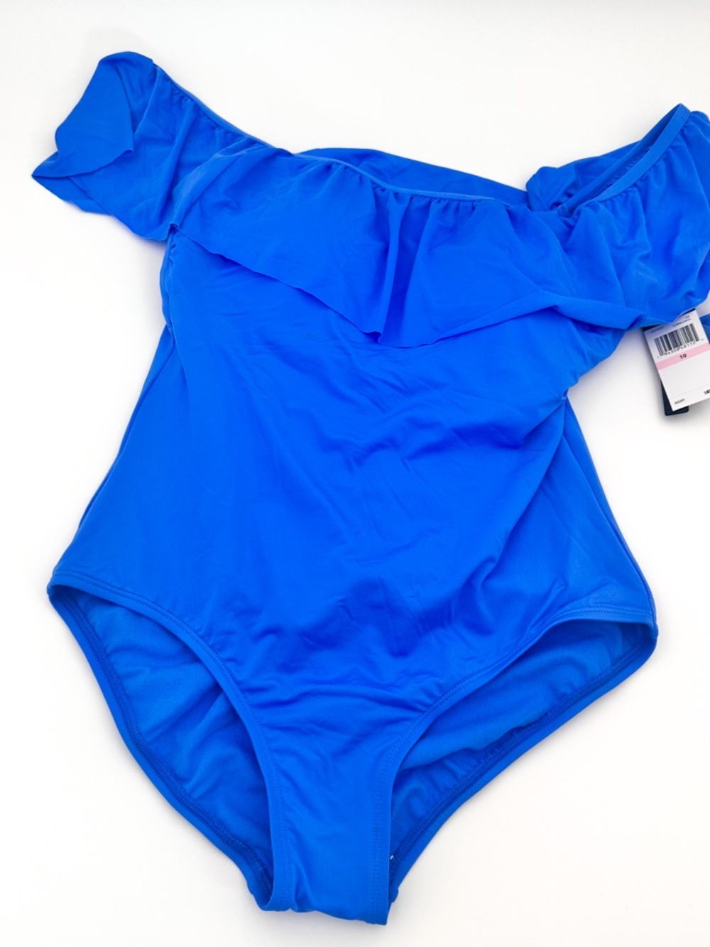 NEW Jantzen 1 Piece Swim Cornflower Blue Ruffle Top Women's Size 10 Orig $89